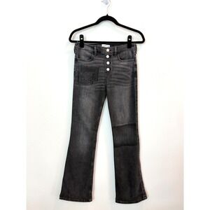 Abercrombie Kids High Rise Patch Denim Size 15/16 Washed Black Flare Jeans Basic